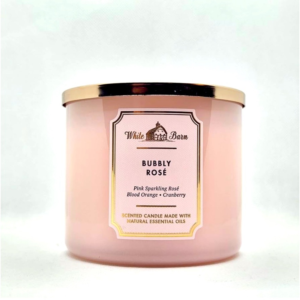 BATH AND BODY WORKS WHITE BARN bubbly rose 3 wicked candle